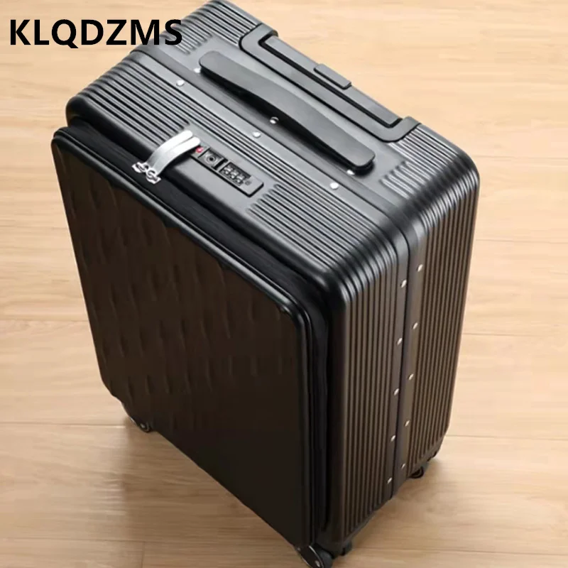 KLQDZMS 20“24 Inch Business Large Capacity Front Opening Suitcase  High Quality Laptop Aluminum Frame Trolley Rolling Luggage