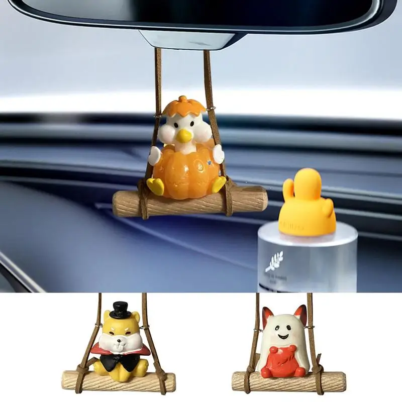 

Auto Rearview Mirror Pendant Cartoon Animal Model Cute Swinging Duck Dog Fox Car Ornament Car Pendant Car Interior Decoration