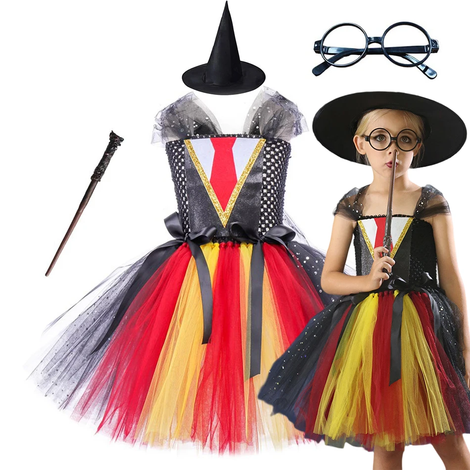 

Hermione School Girls Witch Dress Magic Fansy Vestidos Hat Dress Up 2023 Halloween Carnival Costume Kid Performance Clothing