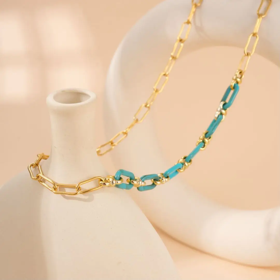 

Wholesale Stainless Steel Chain New Green Acrylic Choker Necklace Jewelry for Woman Vacation Style Fashion Party Gifts