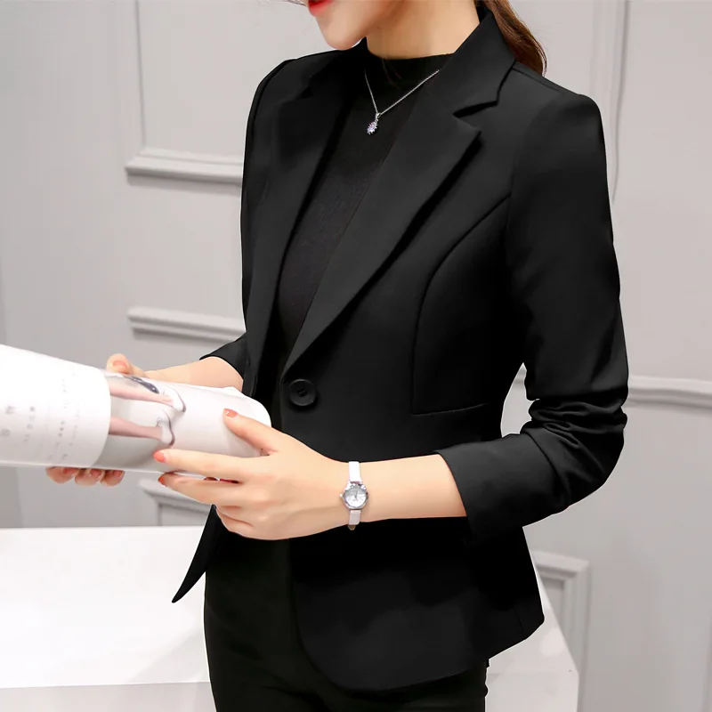 Black Women Blazer 2023 Formal Slim Blazers Lady Office Work Suit Pockets Jackets Coat Female Korea Casual Short Blazer Femme
