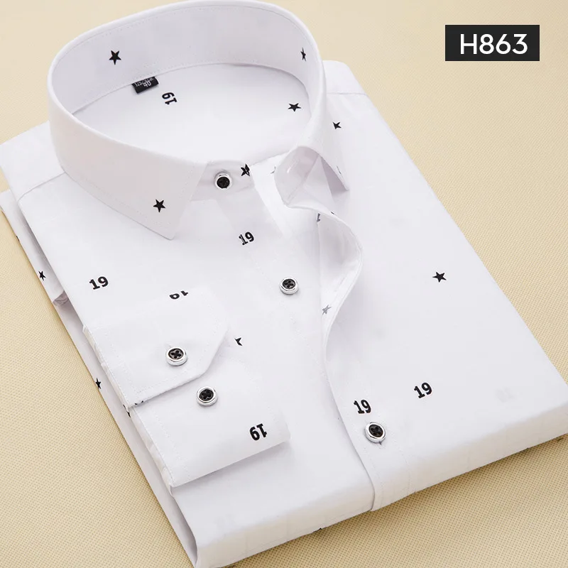 Spring and autumn new men's shirt printing free shipping business casual long-sleeved slim plaid fashion comfortable shirt