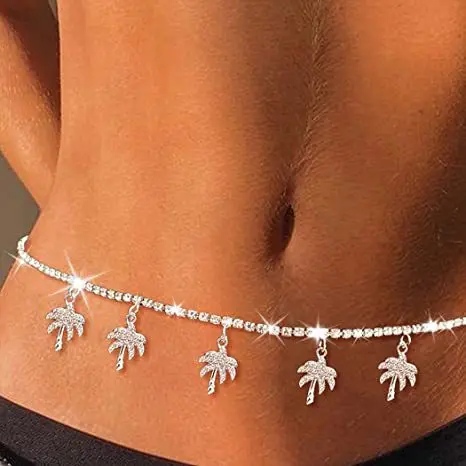

New Punk Women's Chain Belt Sexy Maple Leaf Full Diamond Rhinestone Belt Silver Belt, Women's Designer Tassel Belt