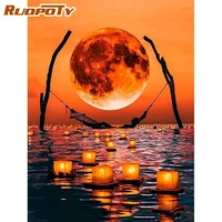ruopoty pictures by numbers sea moon frame painting by numbers landscape on canvas diy home decoration diy gift 50x65cm