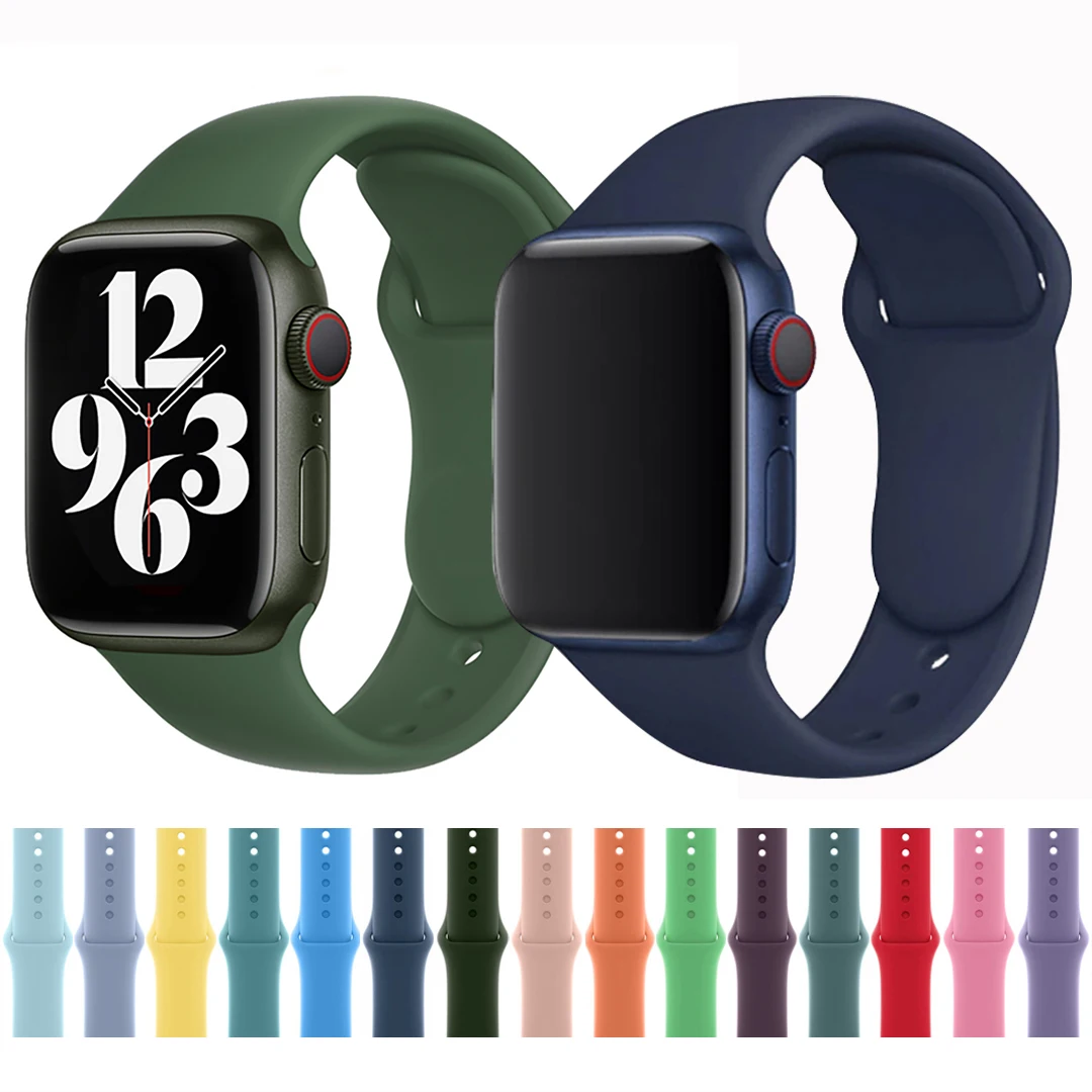 Ремешок силиконовый для Apple Watch Band 44 мм 45 40 38 42 браслет часов Correa Iwatch Series 7 6 Se 5 4 3 -