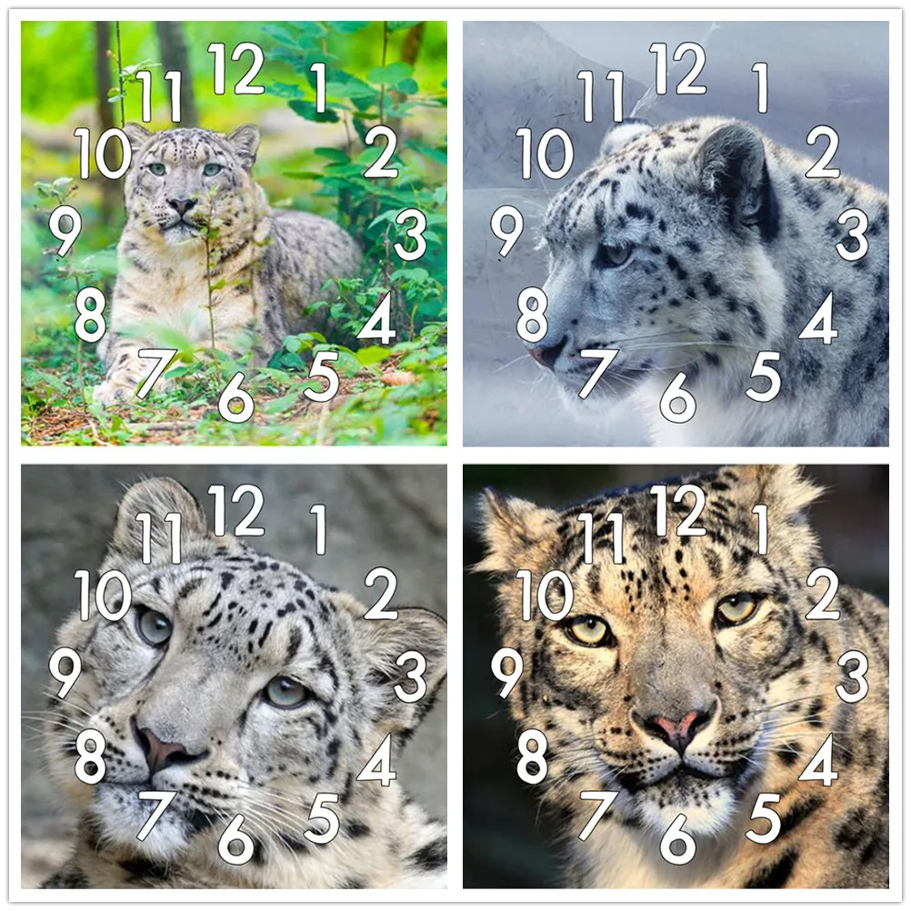 

Dpsprue Full Diamond Painting Cross Stitch Animal Leopard With Clock Mechanism Mosaic 5D Diy Square Round 3d Embroidery Gift