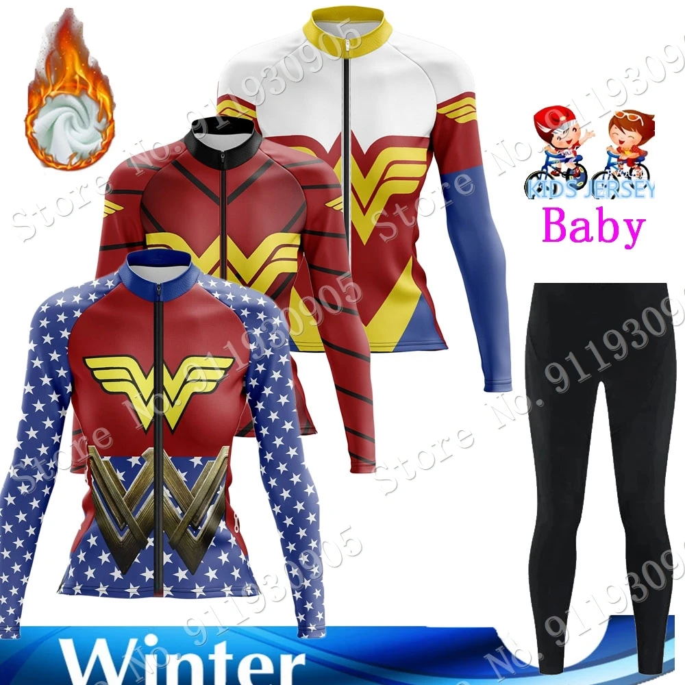 

Kids Cartoon Anime Winter 2021 Cycling Jersey Set Boys Girl Hero Long Sleeve Clothing Road Bike Thermal Jacket Suit MTB Ropa