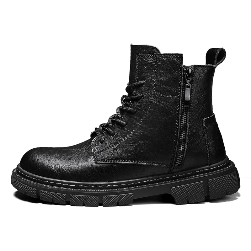 

OLOMLB winter anti-collision toe cap cotton martin boots cowhide plus size men shoes keep warm lace-up cotton boots single shoes