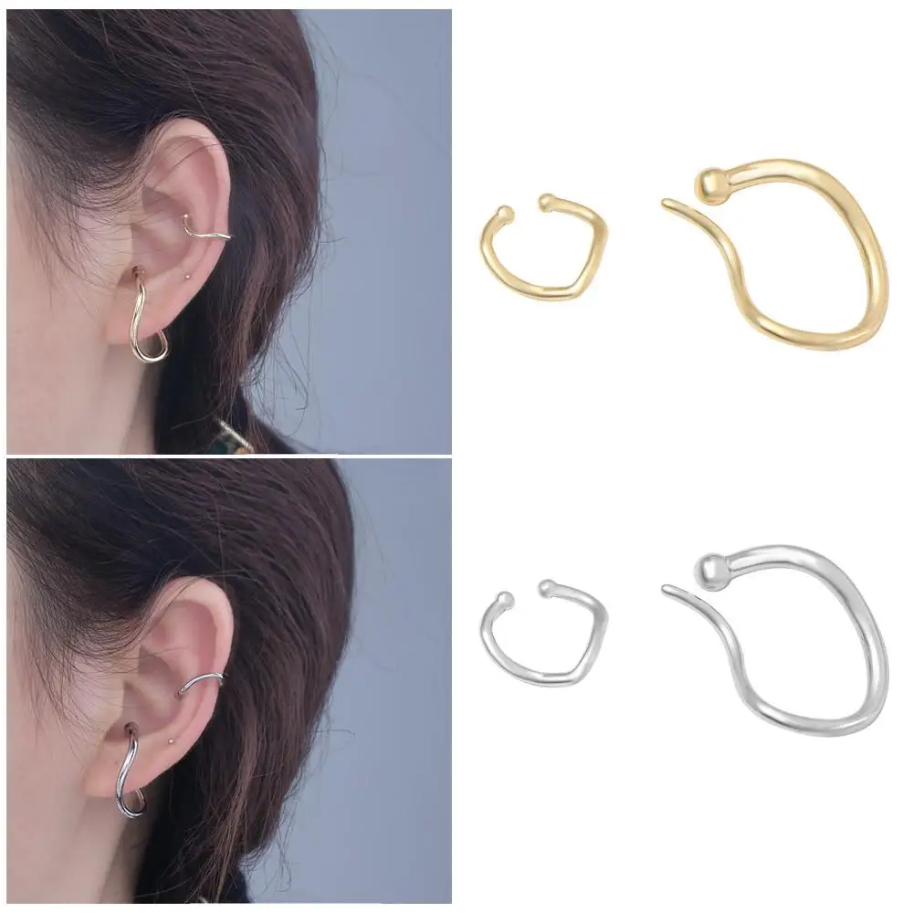 

Simple Metal Personality Trendy Irregular Ear Clip Minimalism Design Ear Cuff Temperament Elegant Silver Earwear