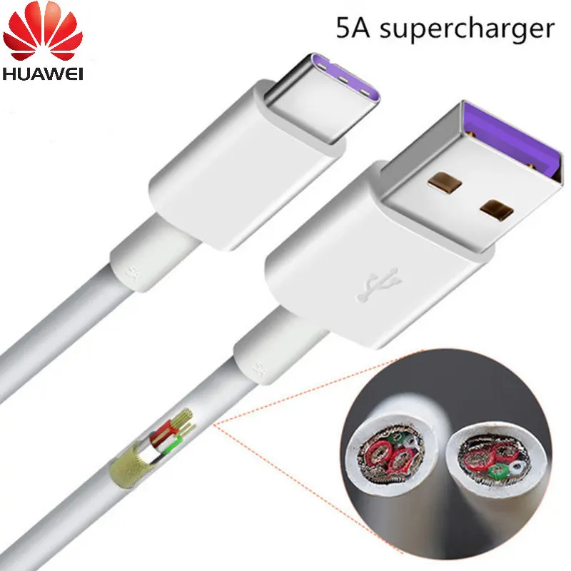 Кабель Huawei 100/200 см с суперзарядным устройством типа C, 5 А, кабель для быстрой зарядки и передачи данных для Huawei P30, P20 Pro, Nova 5T, 5, 5i, Honor 30, 30S, 20