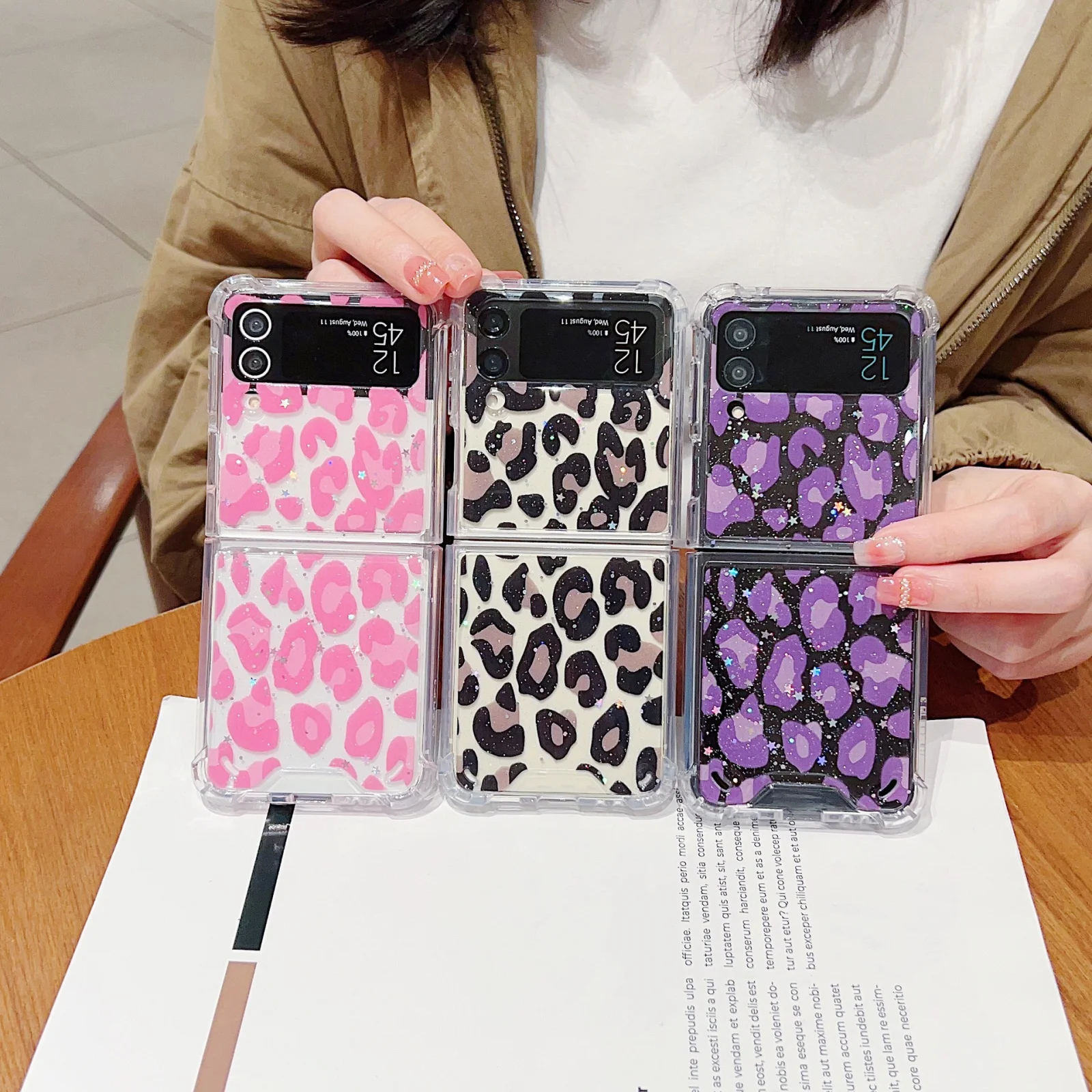 

For Samsung Galaxy Z Flip 3 4 5G Leopard Print Case Luxury Soft Clear Case Protective Anti Yellowing Phone Cover for Z Flip 3 4