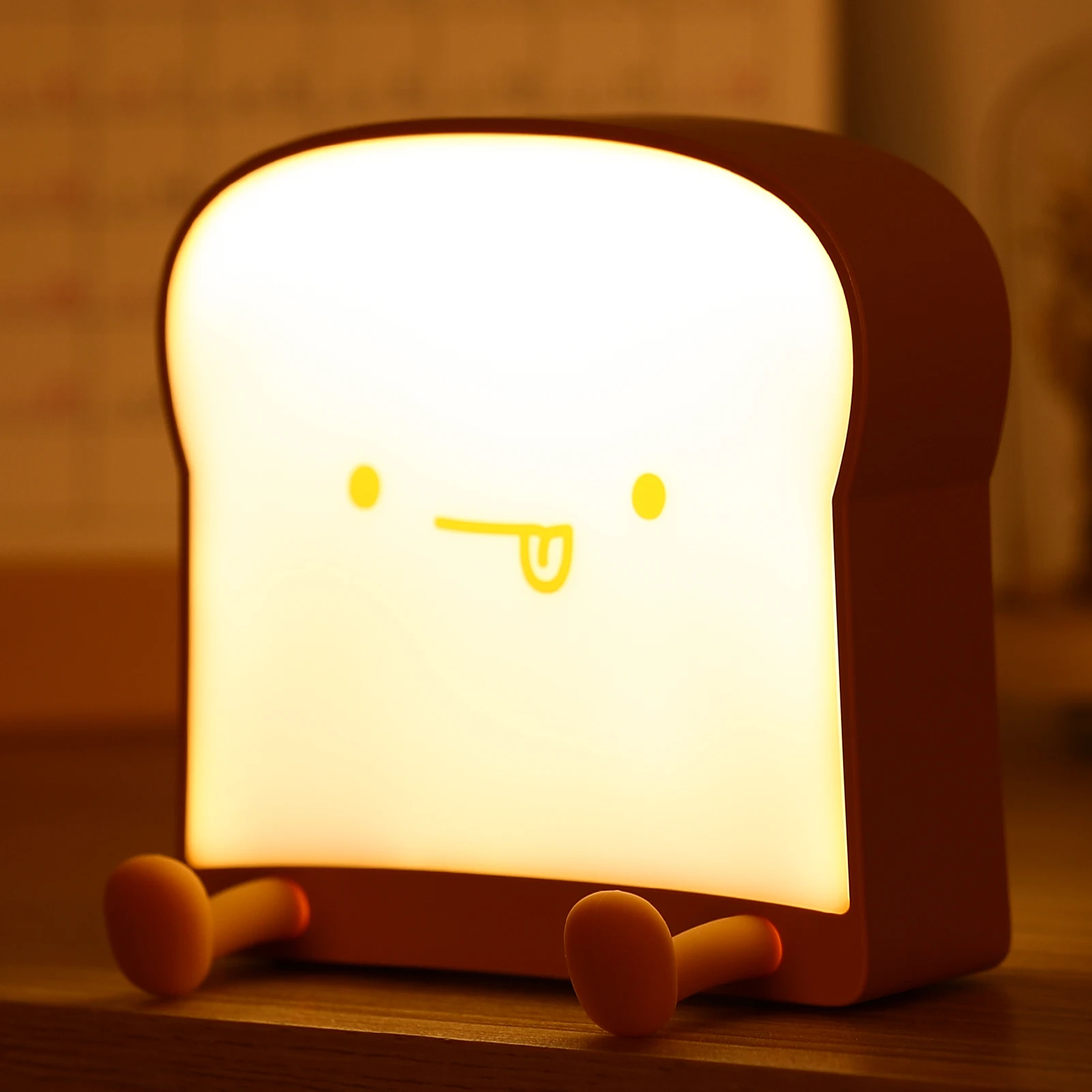Cartoon Toast Bread LED Night Lights Touch Sensor USB Rechargeable Mobile Phone Holder Silicone Bedroom Desktop Decor Lamp Gifts