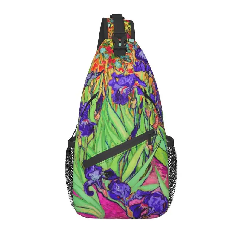 

Vincent Van Gogh Purple Irises Sling Chest Bag Custom Art Painting Flowers Shoulder Crossbody Backpack for Men Traveling Daypack