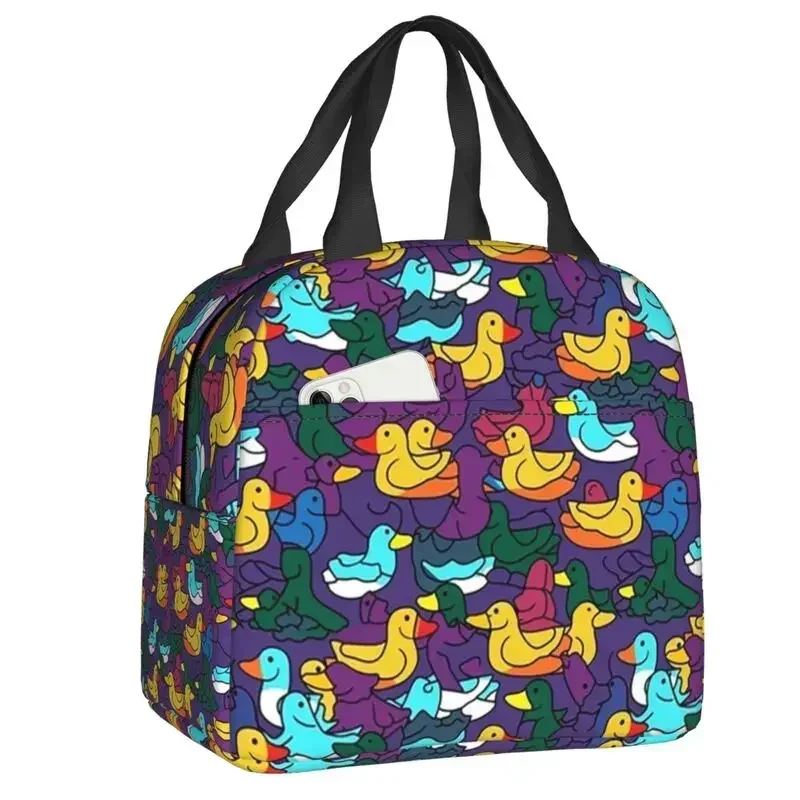 

Colorful Ducks Thermal Insulated Lunch Bag Women Cartoon Resuable Lunch Tote for Outdoor Camping Travel Storage Food Bento Box