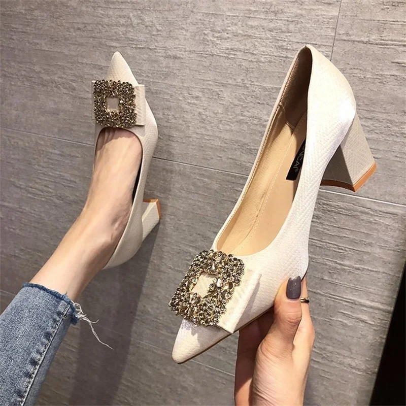 

Women Pumps Solid Pointed-toe Fashion Womans Office High Heels Black Ladies Career Heeled Shoes Female Wedding Shoe 7cm Heeles