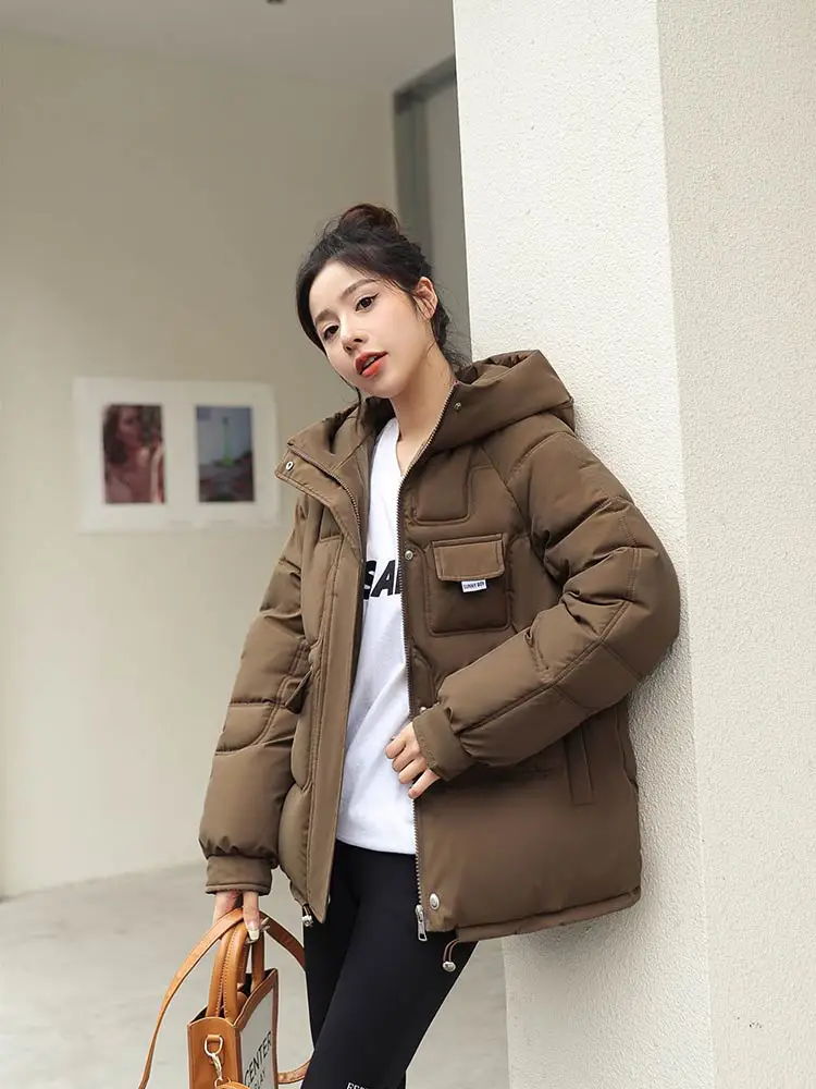 GRELLER  New 2022 Women Short Jacket Winter Thick Hooded Cotton Padded Coats Female Korean Loose Puffer Parkas Ladies Oversize