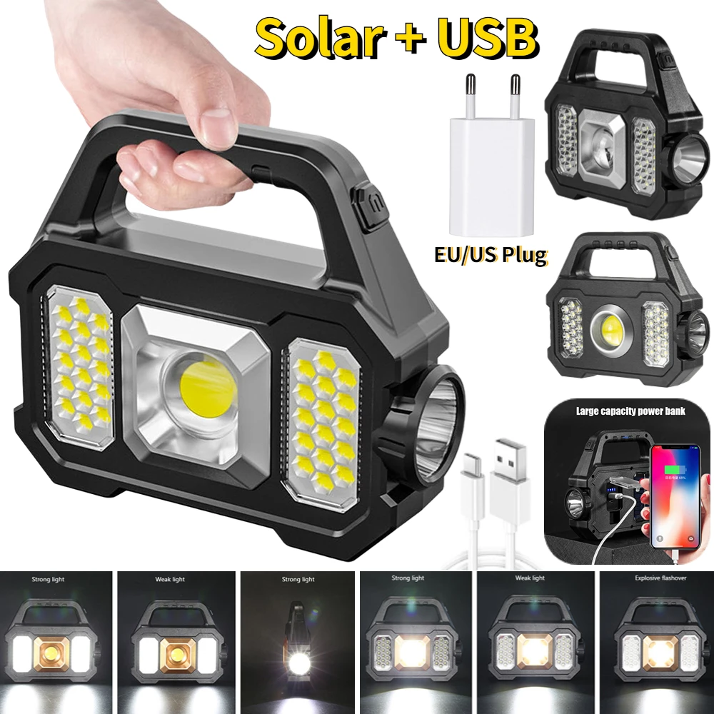 

Супер яркий светодиодный фонарик на солнечной батарее для кемпинга, рабочие фонари, ручные фонари на солнечной батарее с зарядкой от USB, про...