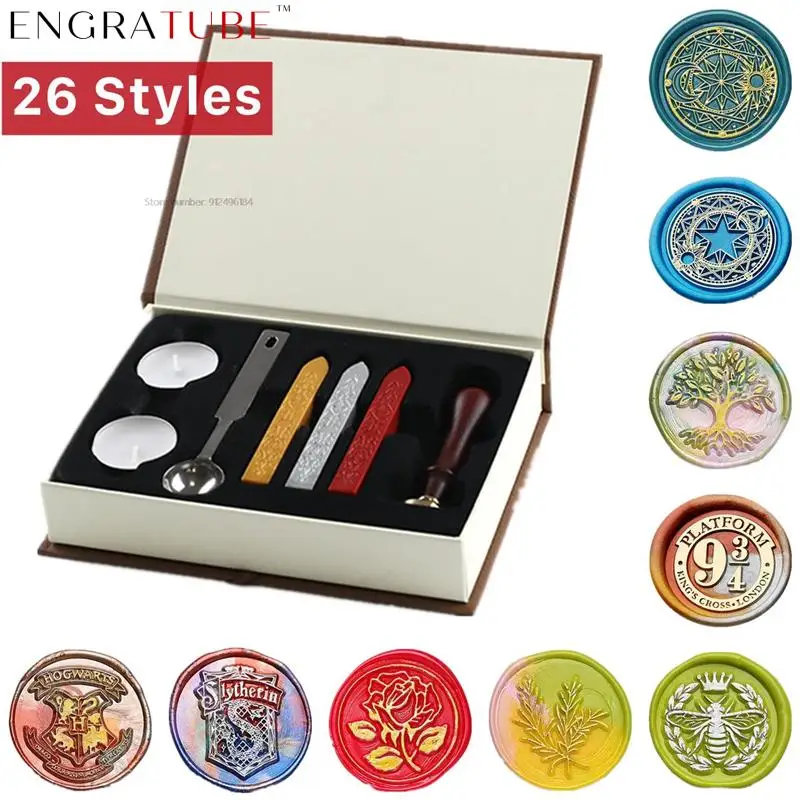 

European Retro Stamp Wax Seal Set Craft Stamp Gift Box DIY Wax Beads Scrapbook Wedding Postcard Invitation Decoration Wax Box