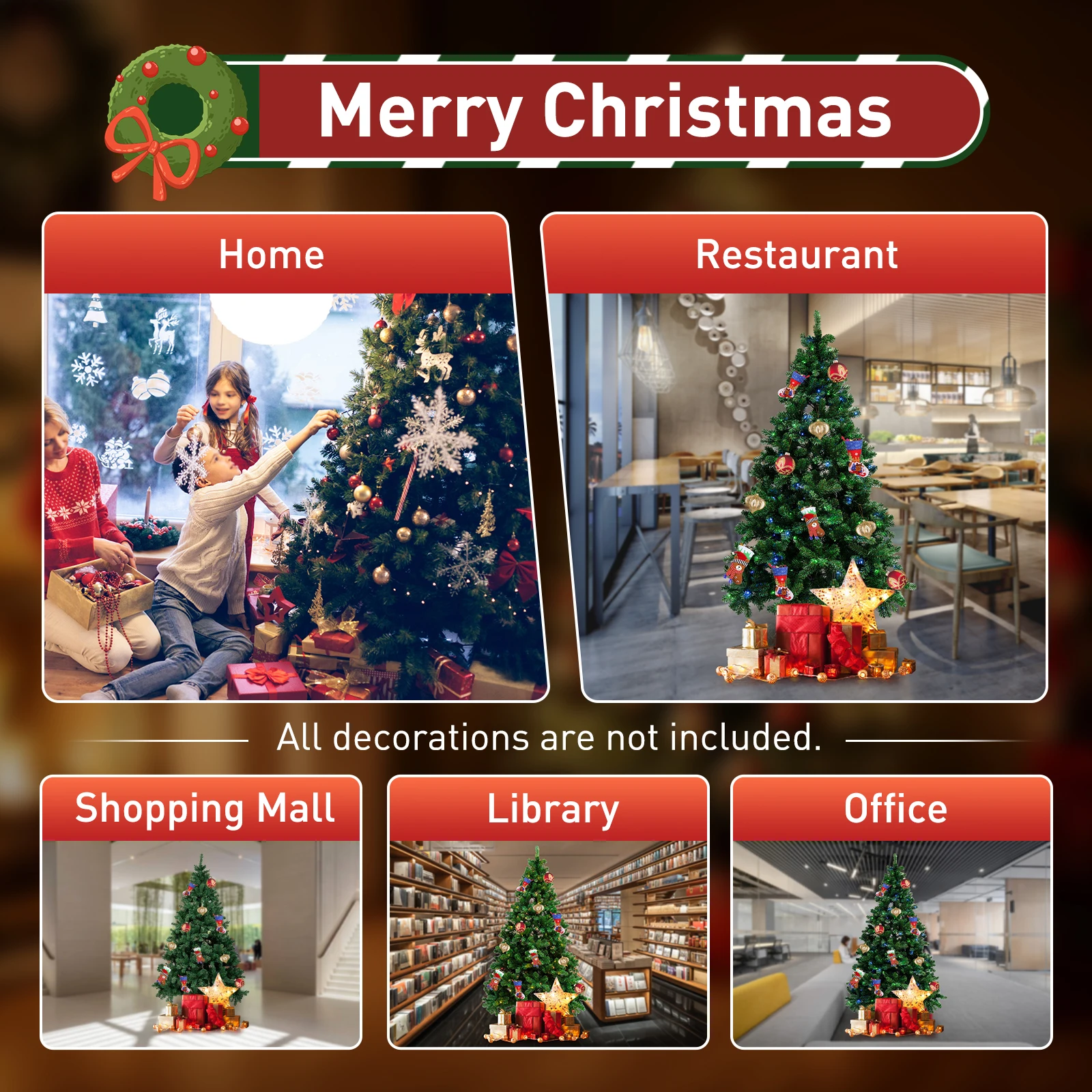 

7.5FT Artificial Christmas Tree Premium Spruce Hinged Tree with 550 LED Lights and Solid Metal Stand Christmas Ornaments Decor