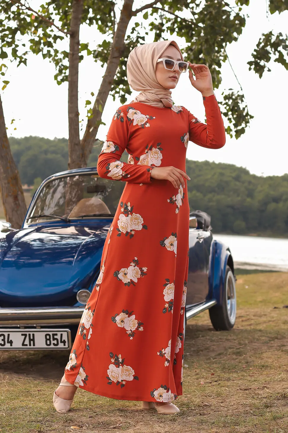 TUGBA Muslim Dress Long Sleeve Floral Print muslim dress code 2021 turkish gown hijab summer