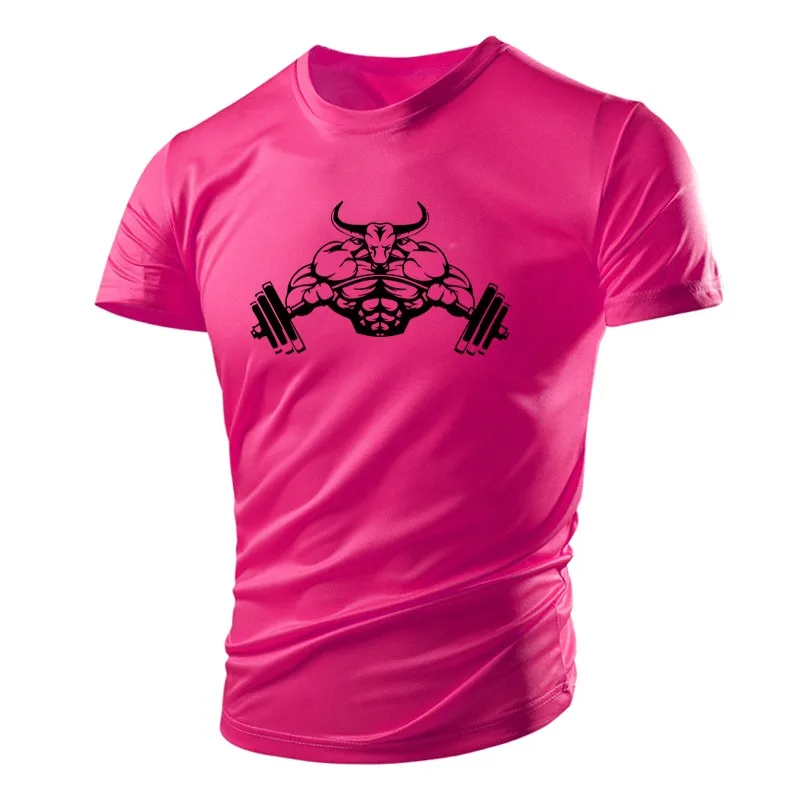 

New Summer Fitness Dumbbell Personality Muscular Men T-shirt Comfortable And Lightweight Sports Quick-drying Breathable Top