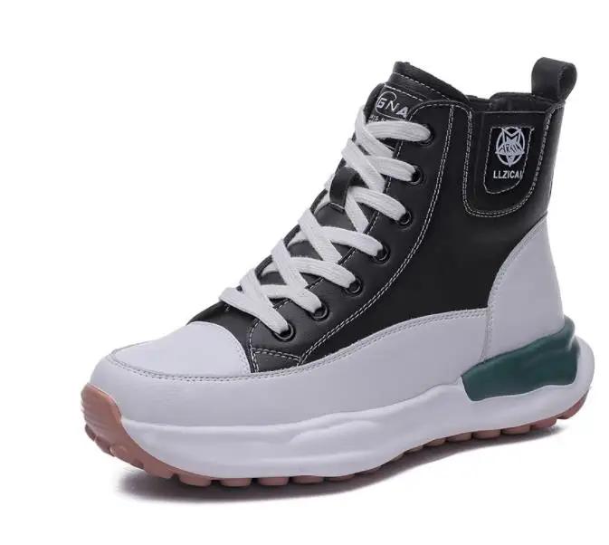 Women Small White Shoes All-Match Soft Sole High-Top Genuine Leather Plus Cashmere Ladies Shoes Autumn Winter Students Footwear