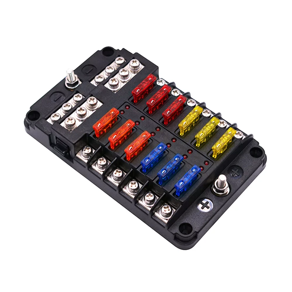 

36V Fuses for Cars Cover Fuse Box Holder M5 Stud With LED Indicator Light 6 Ways 12 Ways Blade for Auto Car Boat Truck Trike
