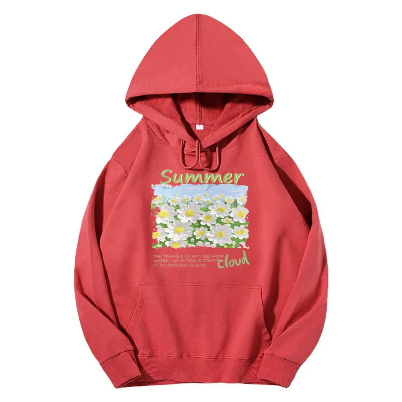 

New Women Casual Clothing Hoodies Summer Flowers Print Sweatshirt Girl Pure Cotton Long Sleeve Tops Fashion Lovers' Clothes