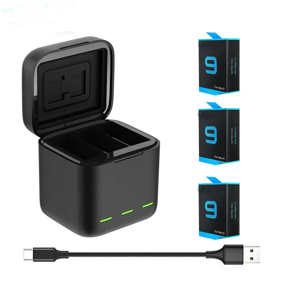 

Battery 1750 mAh for GoPro Hero 9 3 Ways LED Light Battery Charger TF Card Battery Storage For GoPro Hero 9 Black