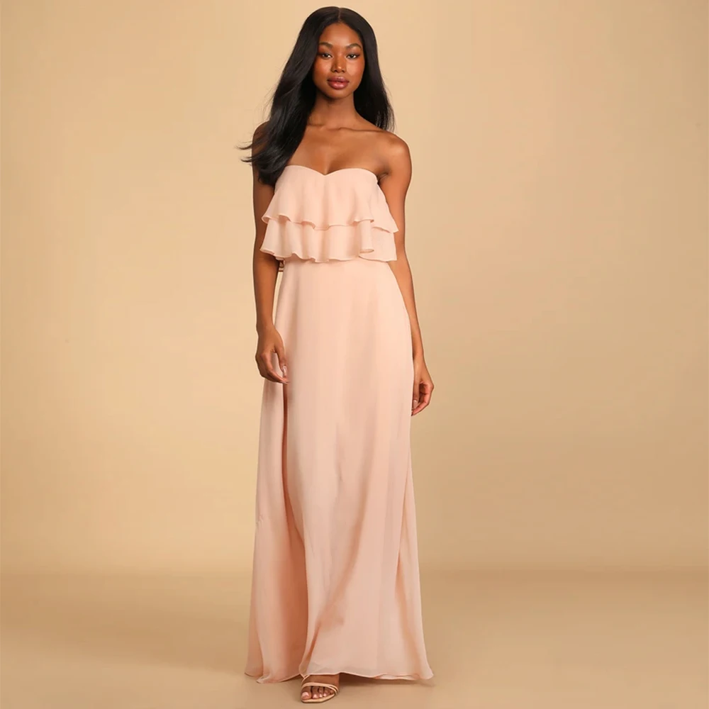 

EAEOVNI Strapless Evening Dress Sheath Floor Length Zipper Ruffle Simple Evening Gown Column Sweetheart Sleeveless Prom Dress