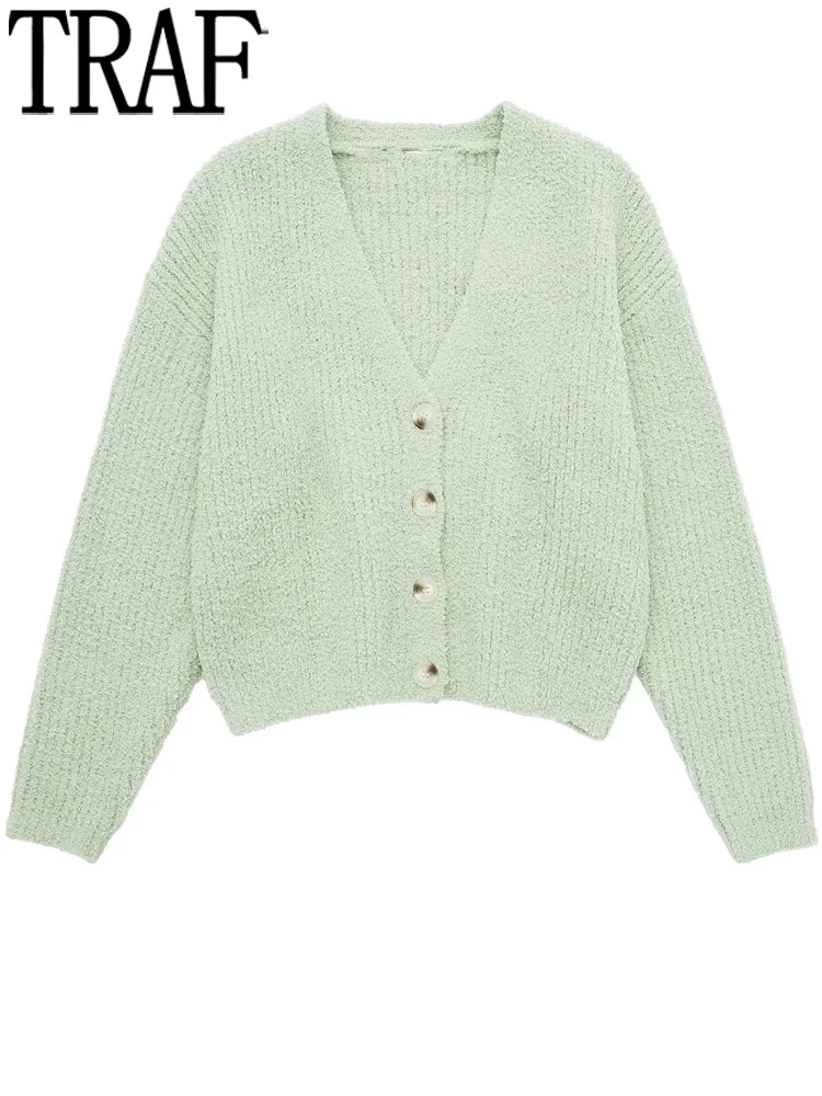 

Женский вязаный кардиган на пуговицах, с длинным рукавом