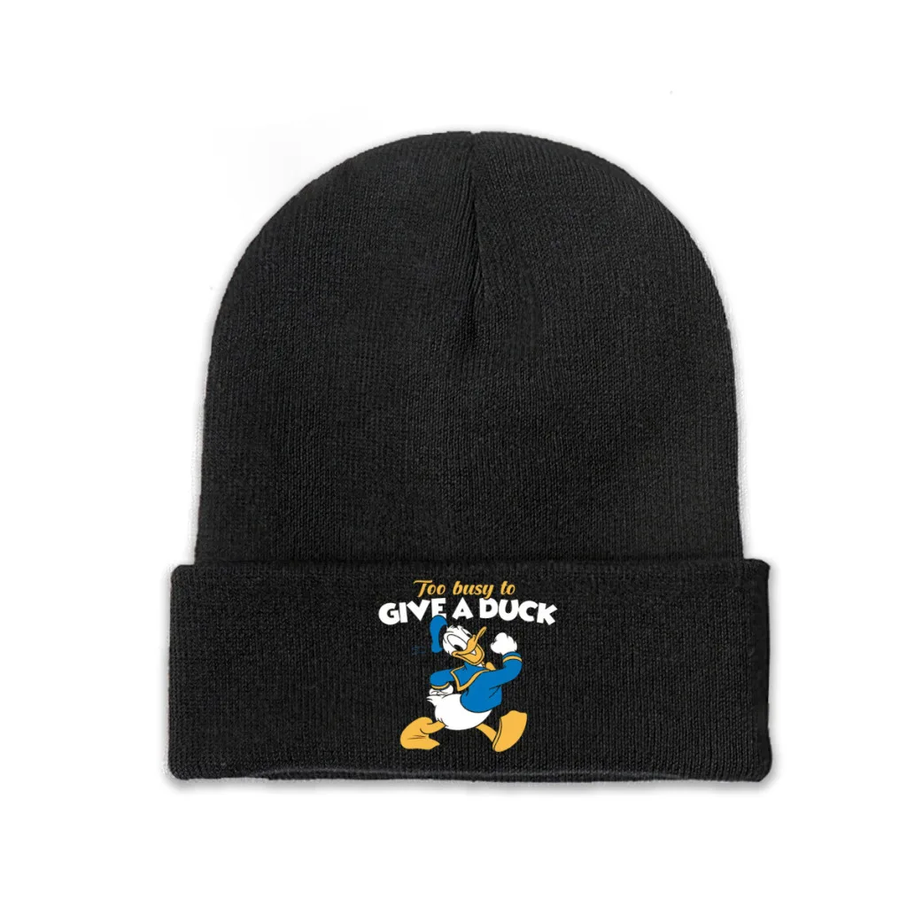 

Knit Hat Disney Donald Duck Cartoon Winter Warm Beanie Caps Too Busy To Give A Duck Men Women Fashion Casual Bonnet