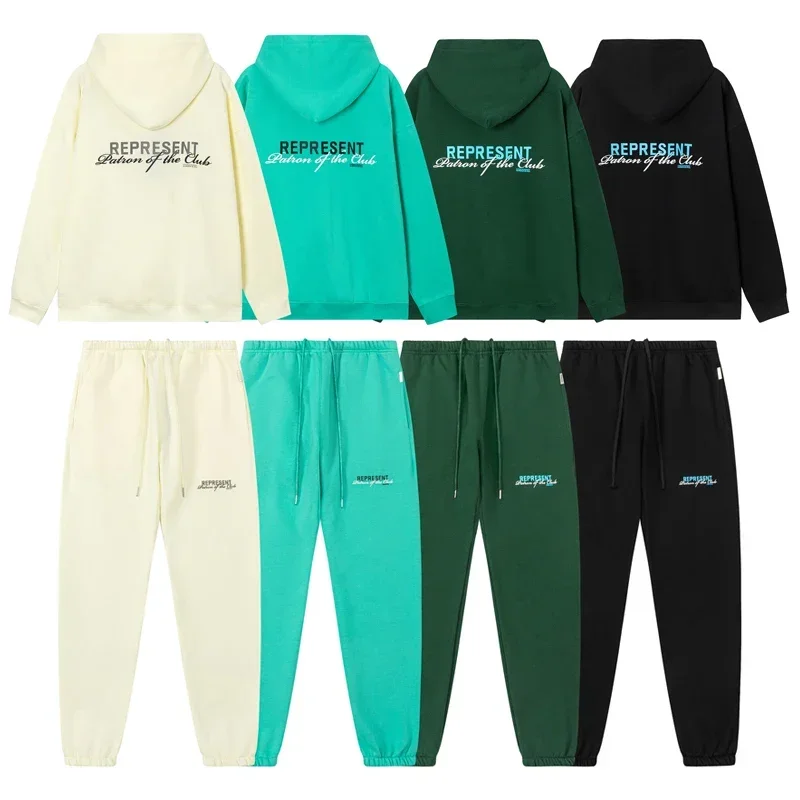 

Толстовка и штаны для мужчин и женщин, повседневный модный спортивный костюм в стиле High Street, однотонный, Осень-зима