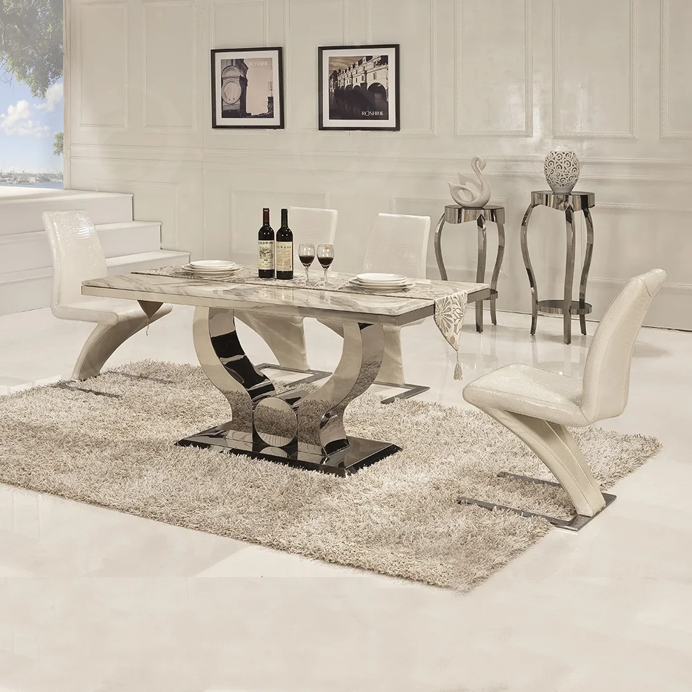 

Обеденный стол, современные обеденные столы из нержавеющей стали с мраморной поверхностью
