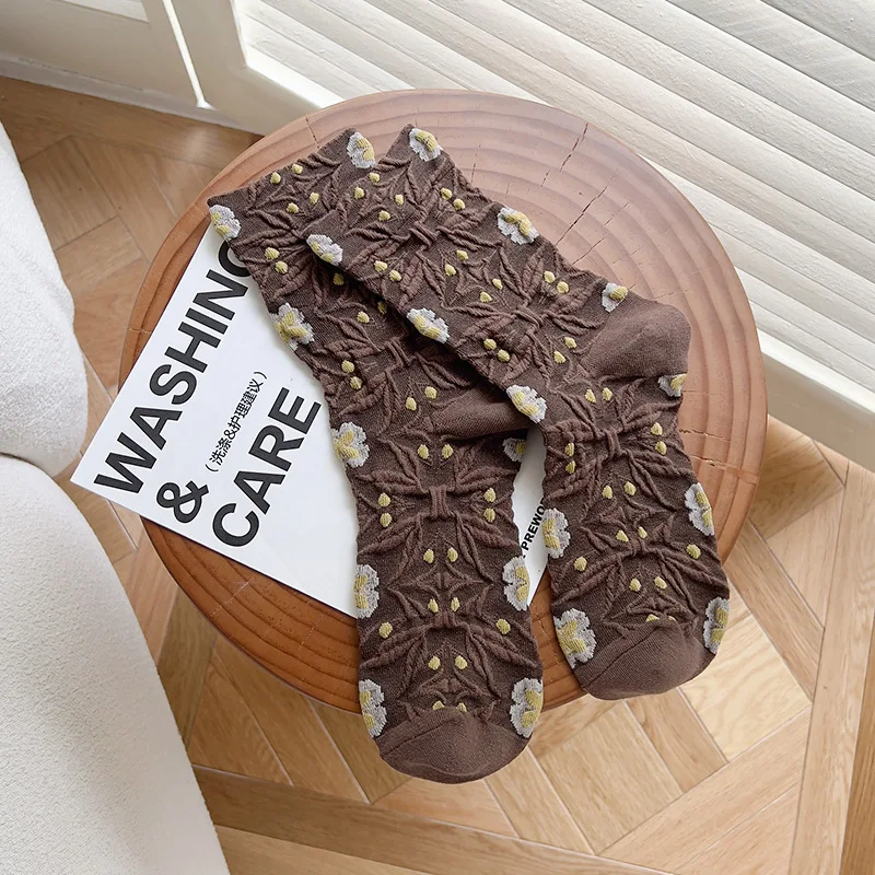 5 PCS Fashion Retro Cartoon Rabbit Plaid Cotton Socks Set for Women Harajuku Black White Flower Mid-Tube Casual Vintage Socks