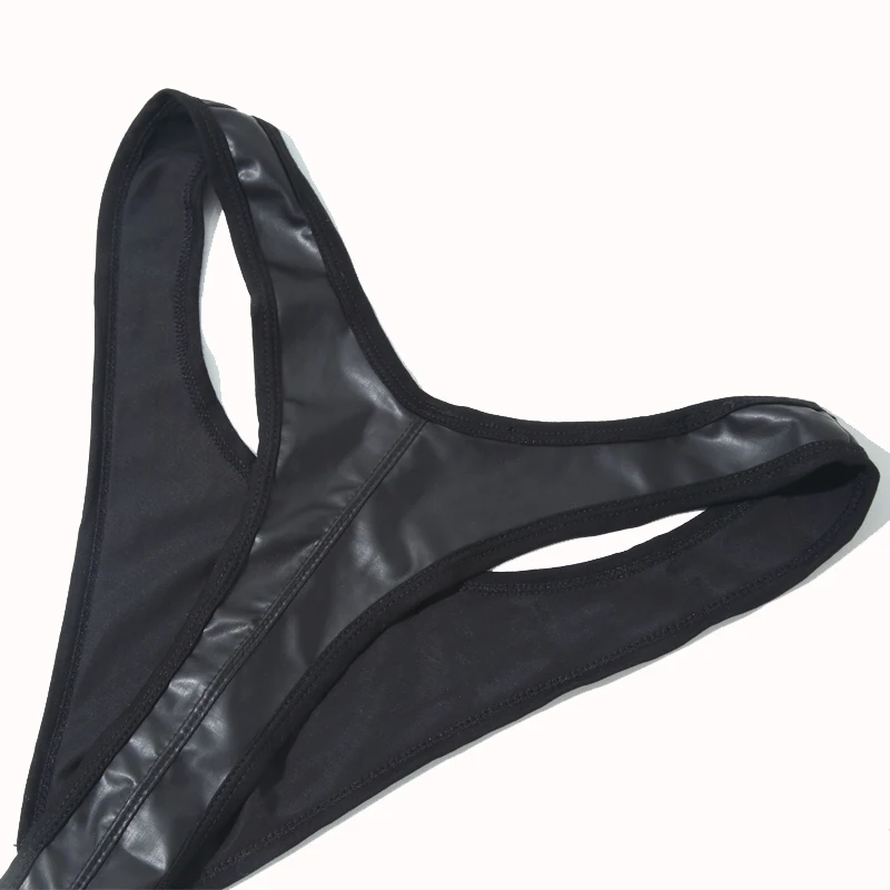 Sexy Lingerie One-piece Men Shaper Hollow Out Black Faux Leather U Convex Elastic Jumpsuit Gay Men's Porn Erotic Bodysuit