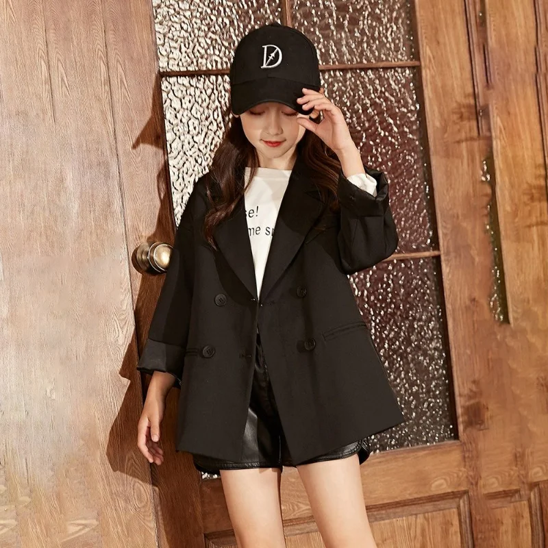 Купи 2023 New Spring Autumn Girls Blazer Baby Jacket Kids Suit Outwear Children Fashion Coat Clothes Streetwear Black Pocket 7-13Y за 1,204 рублей в магазине AliExpress