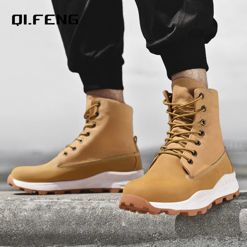 

2022 Mens Boots Winter Hight Sneakers Fashion Climbing Shoes Hiking Boots Walking Black Trekking Shoes British Style Waterproof
