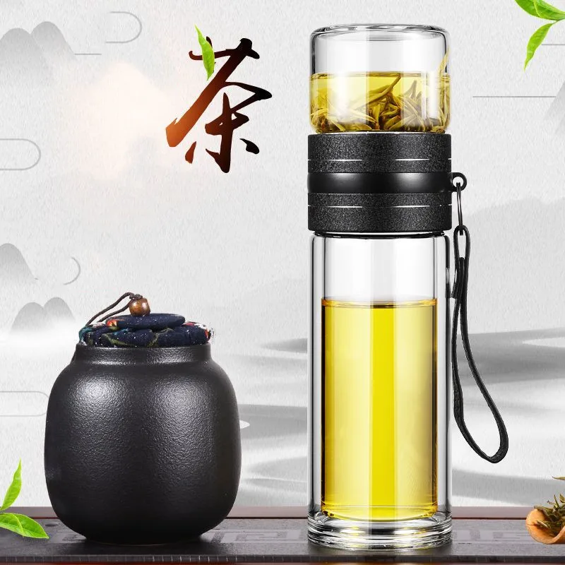 

Double-layer Tea Bottle High Borosilicate Glass Water Bottle Office Special High-grade Teapot with Tea Partition Glass Cup