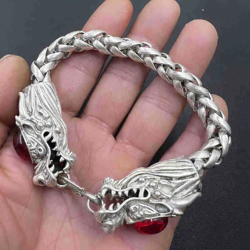 Ретро тибетский серебряный двойной головной властный мужской браслет