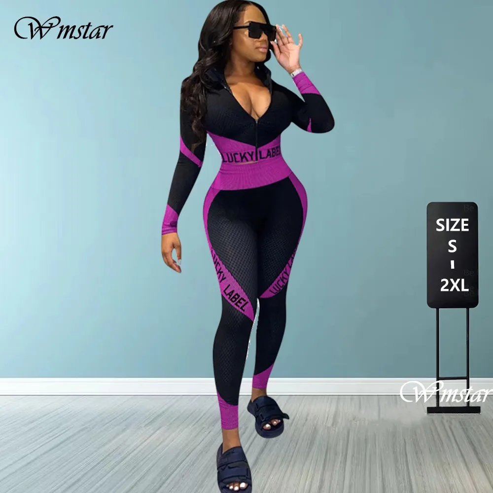 

Lucky Label Женский комплект 2 шт. топ на молнии с v-образным вырезом, леггинсы, стрейчевая облегающая одежда для бега, уличная спортивная одежда, о...