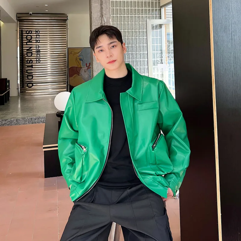 Пальто NOYMEI мужское из экокожи зеленая модная индивидуализированная короткая