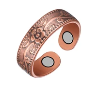 copper magnetic ring for women men pain relief arthritis and carpal tunnel elegant vintage flower therapy energy adjustable