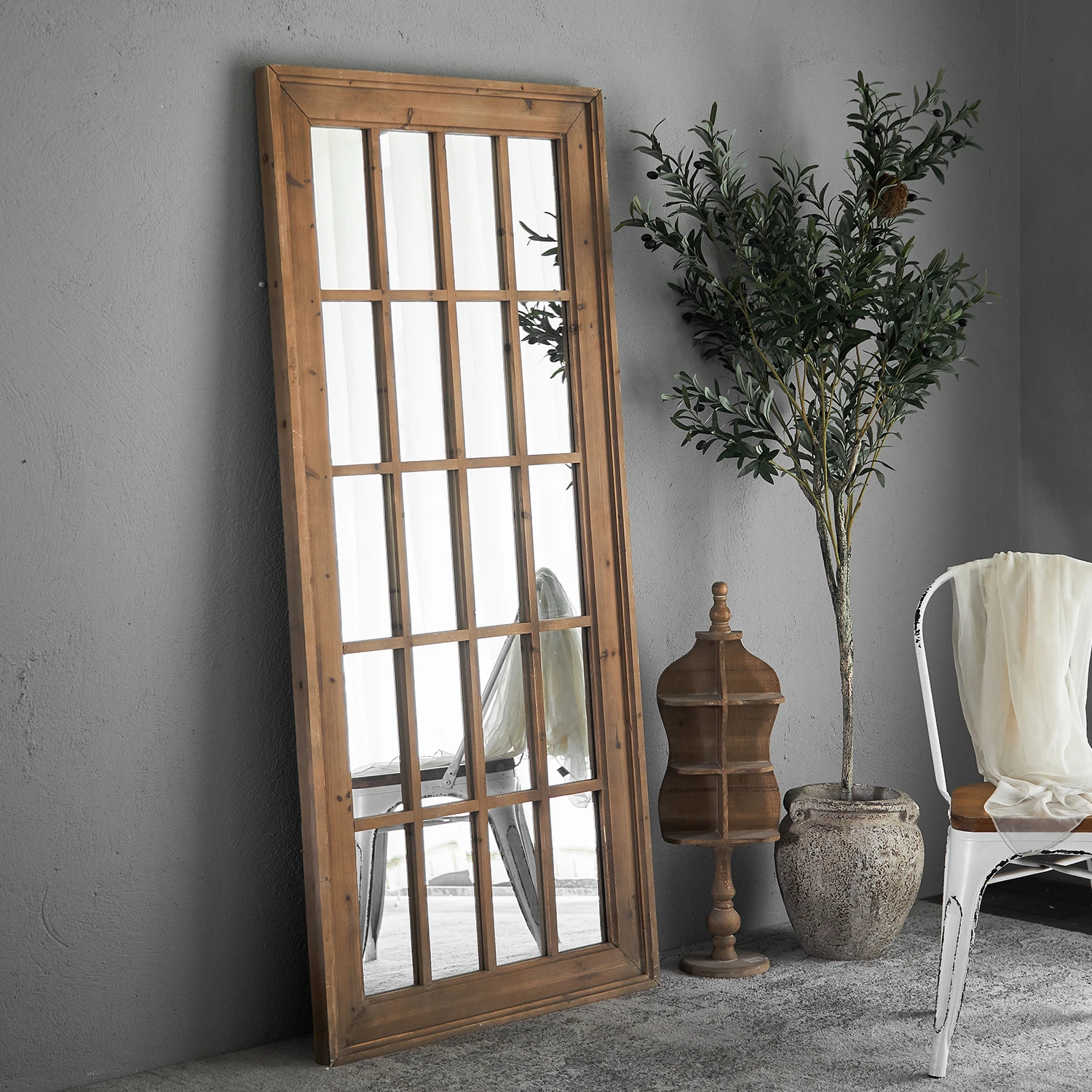 

Rustic style decoration hanging large frame floor mirror wood arch window wall hanging mirror decorative mirror