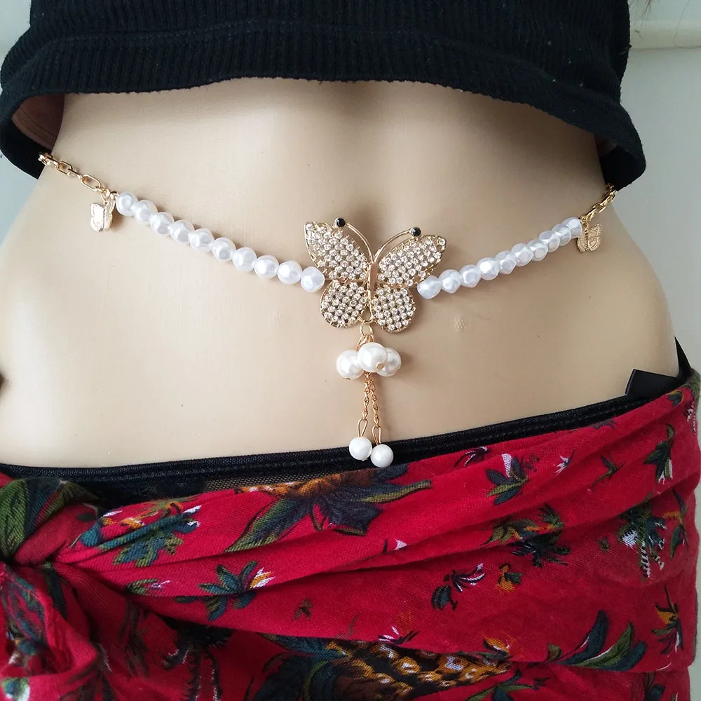 

Designer Original Pearl Butterfly Waist Chain 2022 Fashion Luxury Body Chain Sexy Body Jewelry Ladies Party Gift