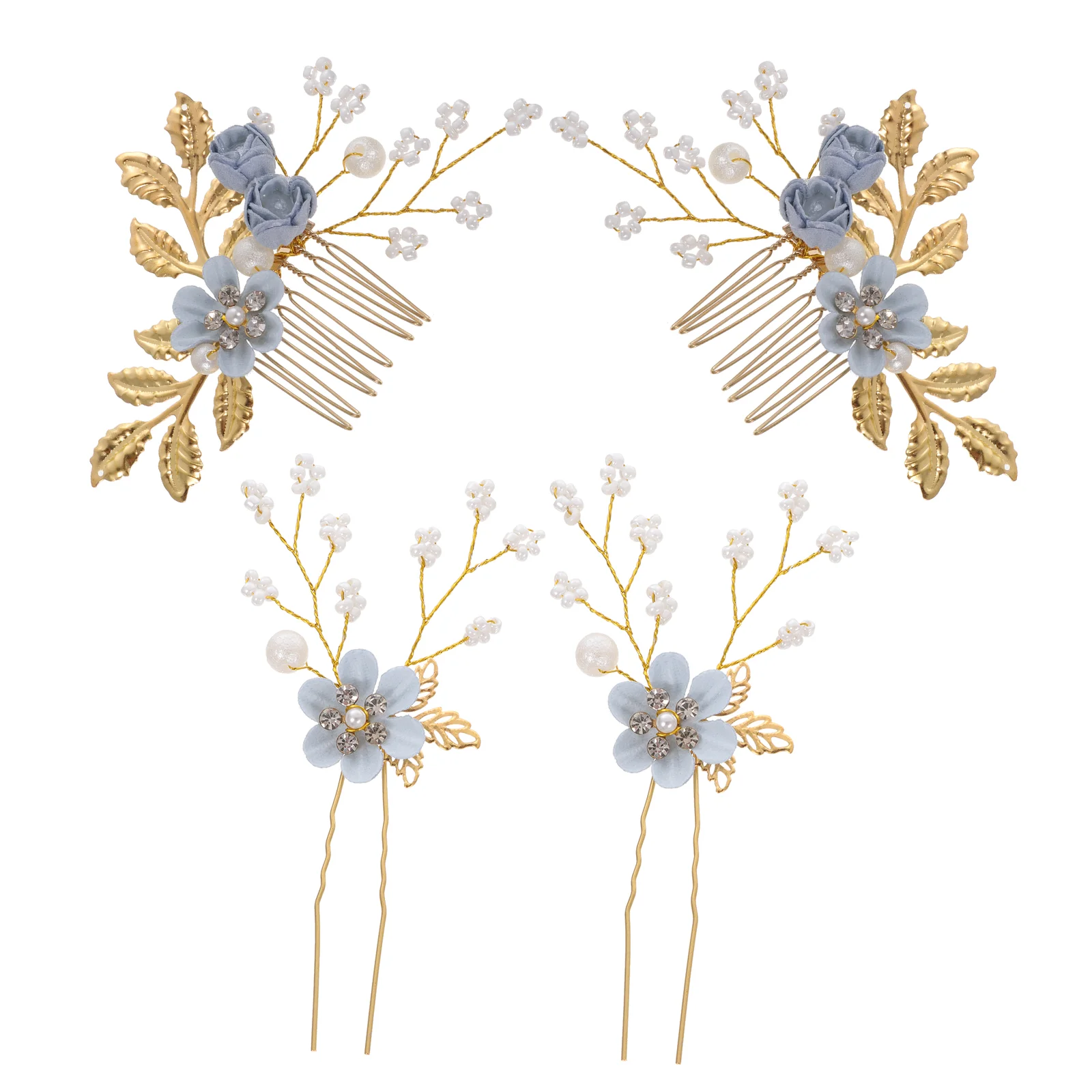 

Bridal Pearl Hairpins Blue Flower Accessory Bridesmaid Accessories Party Headdress