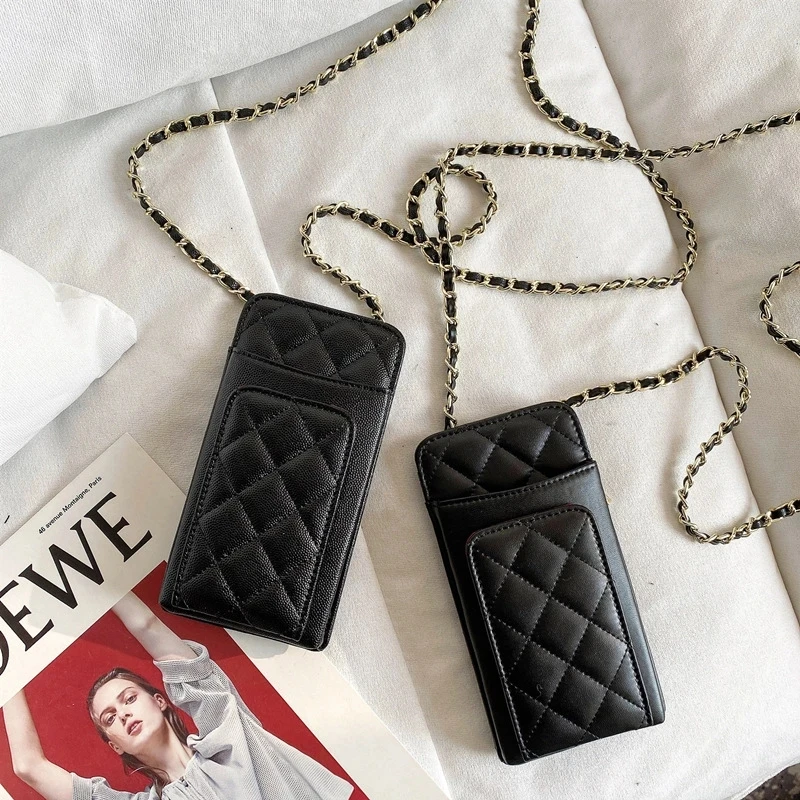 100% Genuine Leather Phone Bag Trendy Brand New Handbag Rhombus Cowhide Multi-Functional Mini Crossbody Shoulder Bag Wallet Gift