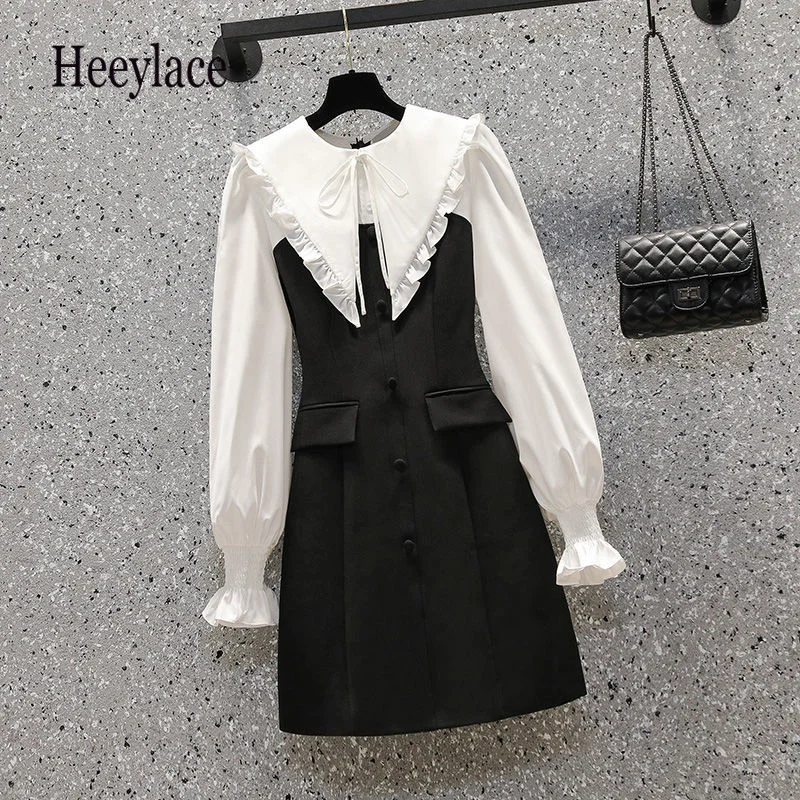 

Женские французские винтажные платья в стиле пэчворк, модель 2022 года, платья с пышными рукавами и высокой талией, женское платье