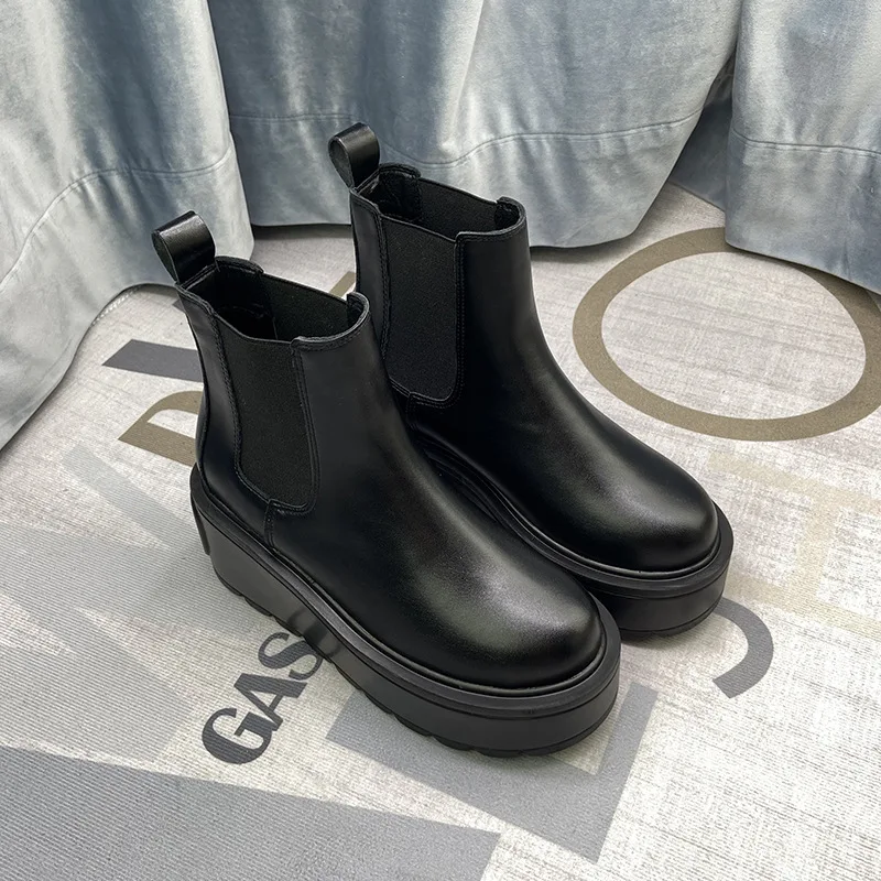 

2022 Autumn Winter Thick Soled Round Toe Chelsea Short Boots Women's Elastic Boots Versatile Concise Women Slip-On Boots