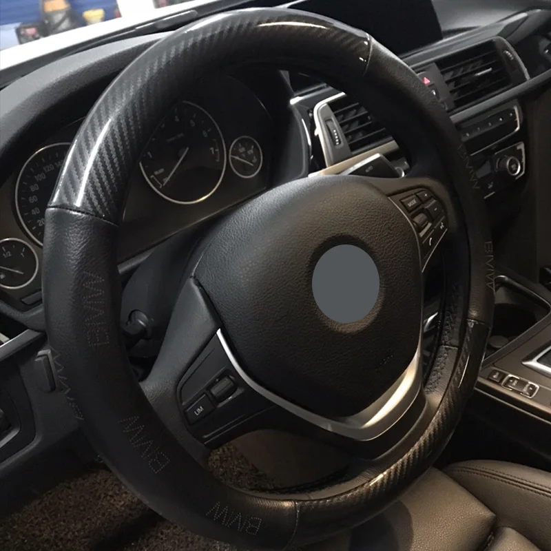 

Car Steering Wheel Cover 38cm Round Shape Carbon Fiber Leathe For BMW X1 X2 X3 X5 1,2,3,4,5 Series Breathable Car Covers